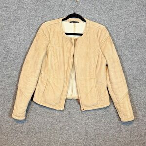 Armani Exchange Jacket Womens Large Beige Faux Suede Bomber Zip Up Lined Outdoor